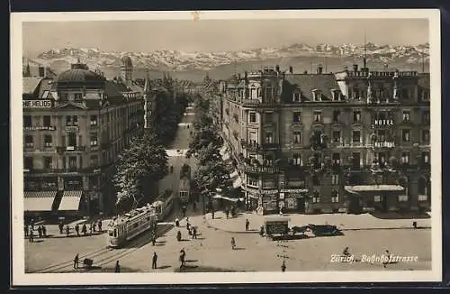 AK Zürich, Bahnhofstrasse mit Strassenbahn