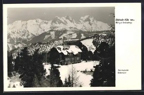 AK Edelraute-Hütte mit Blick g. d. Gesäuseberge im Winter