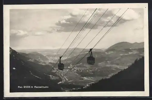 AK Rax, die Seilbahn, Kabinen begegnen sich, Bergpanorama