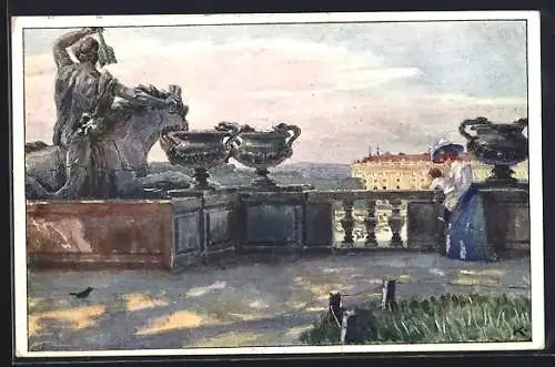 Künstler-AK Brüder Kohn (B.K.W.I) Nr. 762 /10: Wien, Schönbrunn, Am Neptunbrunnen