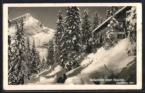 AK Barbarahütte, Blick auf die Almspitze im Winter