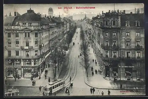 AK Zürich, Bahnhofstrasse mit Strassenbahn, Terminus Hotel