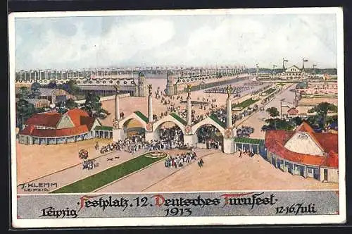 Künstler-AK Leipzig, 12. Deutsches Turnfest 1913, Festplatz