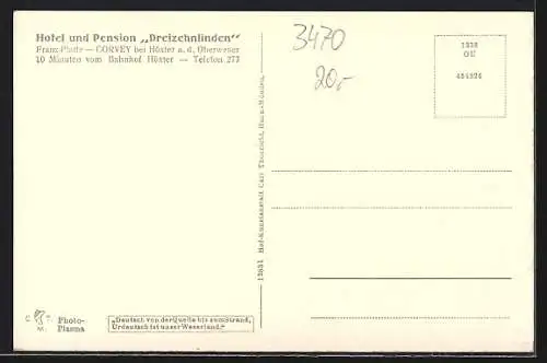 AK Corvey b. Höxter, Hotel-Pension Dreizehnlinden, Konterfei Hoffmann von Fallersleben