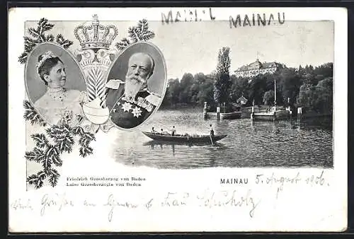 Lithographie Mainau, Friedrich und Luise von Baden, Kahnpartie