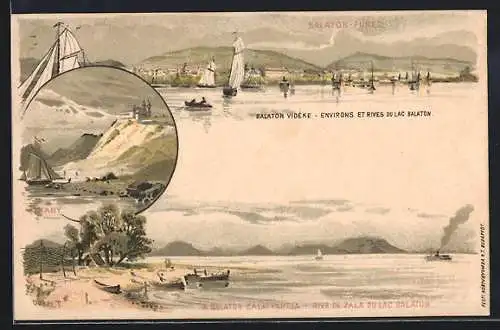 Lithographie Balaton-Füred, Drei Motive vom Plattensee