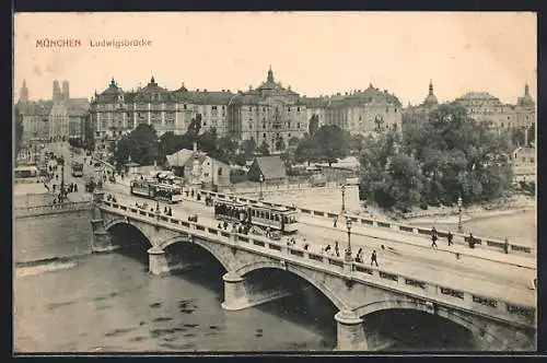 AK München, Ludwigsbrücke, Strassenbahn