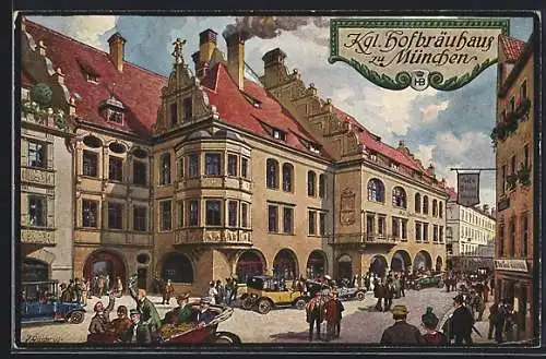 Künstler-AK Fritz Quidenus: München, Kgl. Hofbräuhaus mit Passanten