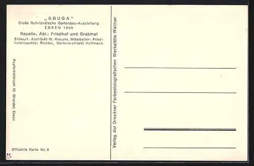 AK Essen, GRUGA Grosse Ruhrländische Gartenbau-Ausstellung 1929, Kapelle, Abt. Friedhof und Grabmal