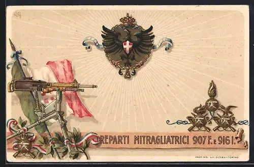 Lithographie Reparti Mitragliatrici 907F. e 916I., italiensiches MG-Infanterie-Regiment