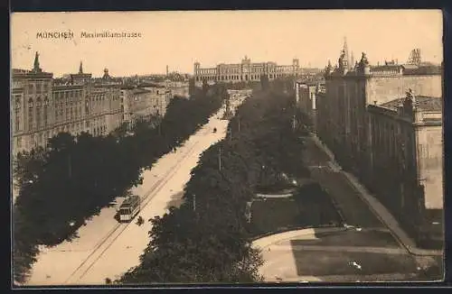 AK München, Maximilianstrasse mit Strassenbahn