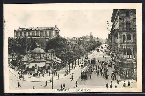 AK Hannover, Georgstrasse mit Cafe Kröpcke und Strassenbahn