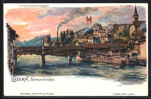 Künstler-AK C. Steinmann: Luzern, Spreuerbrücke