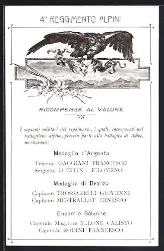 AK 3° Reggimento Alpini, Ricompense al Valore, Italienisches 3. Infanterie-Regiment