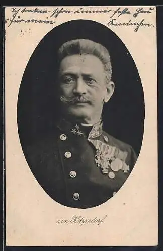 AK General von Hötzendorf in Uniform, Portrait im Passepartout-Rahmen