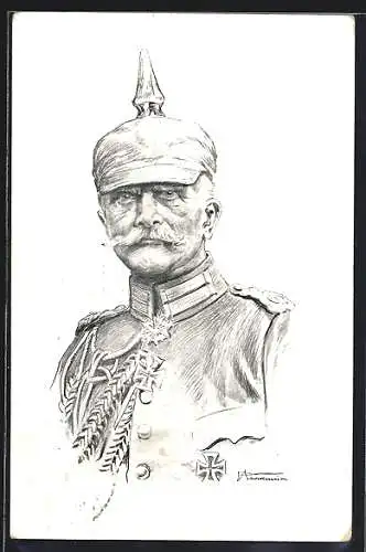 Künstler-AK Generalfeldmarschall von Mackensen mit Pickelhaube