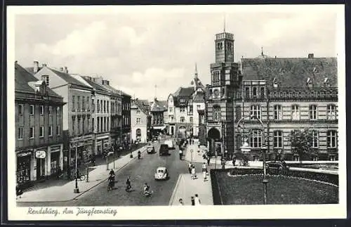 AK Rendsburg, Jungfernstieg mit Postamt aus der Vogelschau