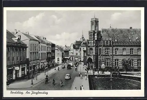 AK Rendsburg, Jungfernstieg mit Postamt aus der Vogelschau