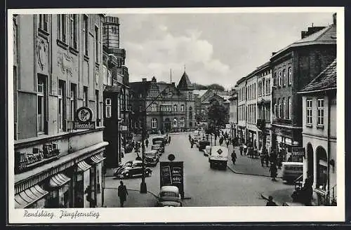 AK Rendsburg, Strasse Jungfernstieg mit Geschäften