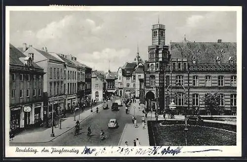 AK Rendsburg, Jungfernstieg mit Postamt aus der Vogelschau