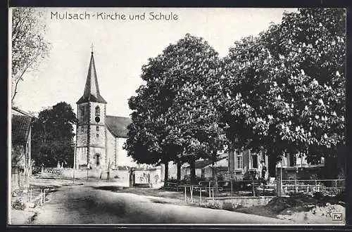 AK Mulsach, Partie mit Kirche und Schule im Sommer