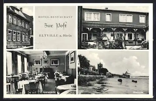 AK Eltville a. Rhein, Hotel-Restaurant Zur Post, Terrasse, Innenansicht, Bes. König