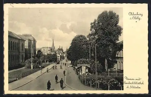 AK Oldenburg i. Oldbg., Damm mit Landesbibliothek und Museum