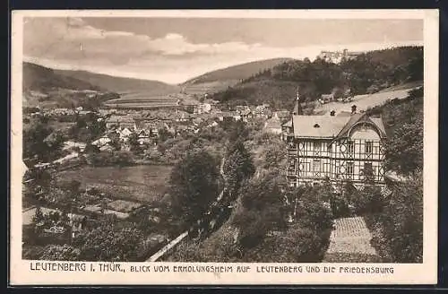 AK Leutenberg / Thüringen, Blick vom Erholungsheim auf den Ort und die Friedensburg