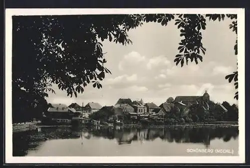 AK Schönberg / Meckl., Blick über den Oberteich zum Ort