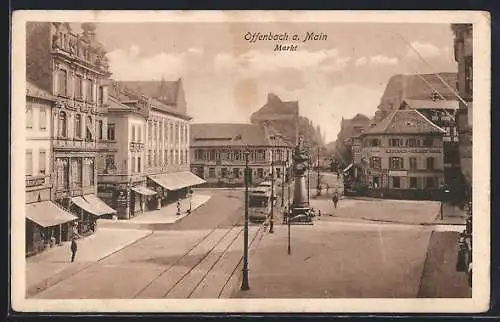 AK Offenbach a. M., Strassenbahn am Markt