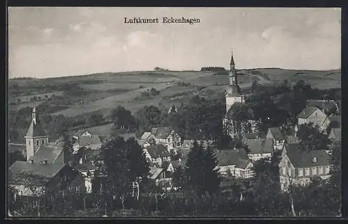 AK Eckenhagen, Ortsansicht mit Kirchturm