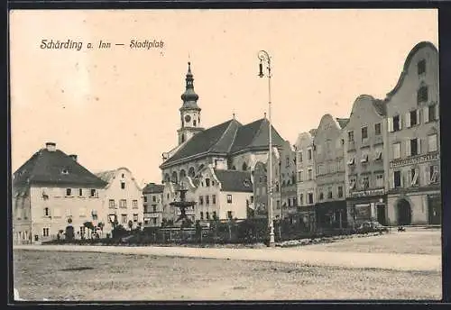 AK Schärding am Inn, Stadtplatz mit Geschäften
