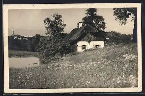 AK Bad Hall, Uferpartie mit Haus