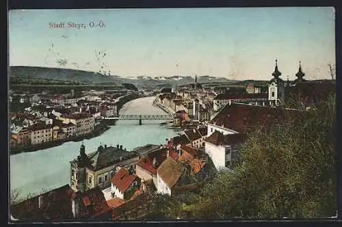 AK Steyr /O.-Ö., Teilansicht mit Brücke