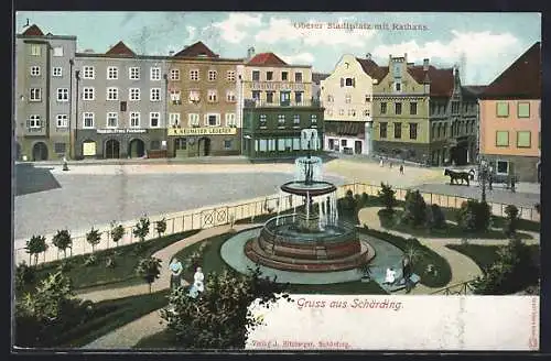 AK Schärding, Oberer Stadtplatz mit Rathaus