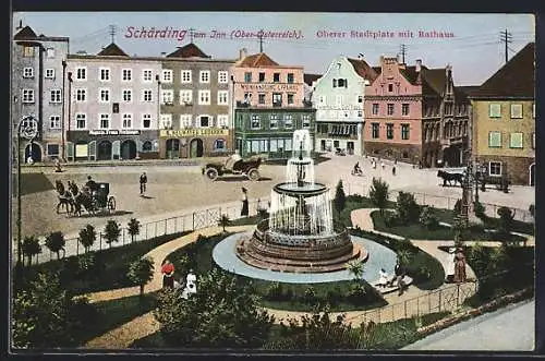 AK Schärding a. Inn, Oberer Stadtplatz mit Rathaus