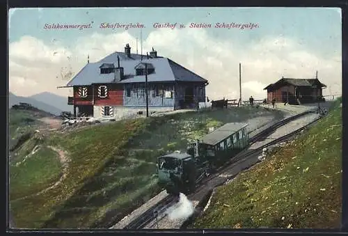 AK Schafbergalpe, Gasthof u. Station Schafbergalpe, mit Schafbergbahn