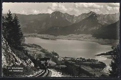 AK St. Wolfgang, Bergbahn mit Blick auf den See