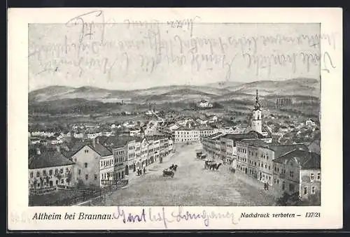 AK Altheim bei Braunau, Strassenpartie mit Kirche