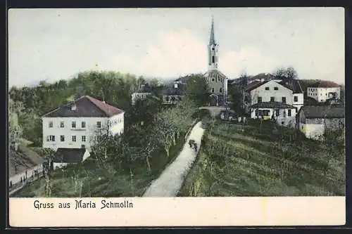 AK Maria Schmolln, Ortspartie mit Blick auf die Kirche