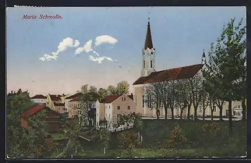 AK Maria Schmolln, Ortspartie mit der Kirche