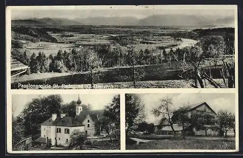 AK St. Radegund, Panorama, Kirche, Passionsspiele