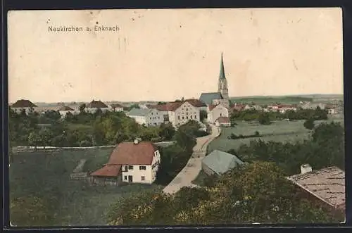 AK Neukirchen a. Enknach, Blick auf Kirche, vom Hügel gesehen