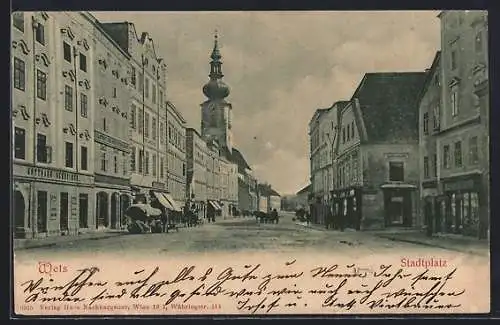 AK Wels, Stadtplatz mit Geschäften