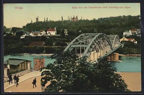 AK Wels, Blick über die Traunbrücke nach Reinberg und Aigen