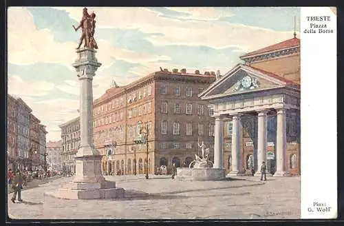 Künstler-AK Trieste, Piazza della Borsa