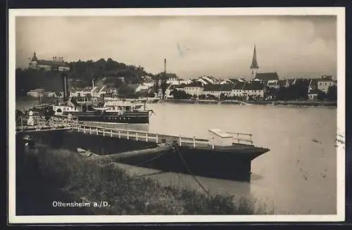 AK Ottensheim, Blick zum Ort, Dampfer