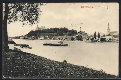 AK Ottensheim a.D., Donaupartie mit Blick auf die Ortschaft