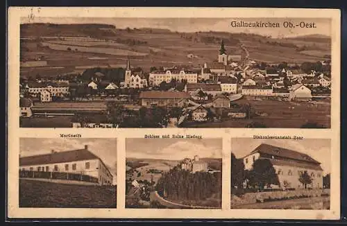 AK Gallneukirchen /Ob.-Oest., Diakonissenanstalt Zoar, Martinstift, Schloss und Ruine Riedegg