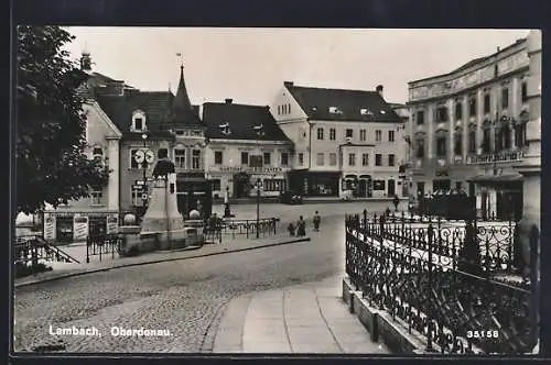 AK Lambach, Strassenpartie mit Gasthof zum Elefanten